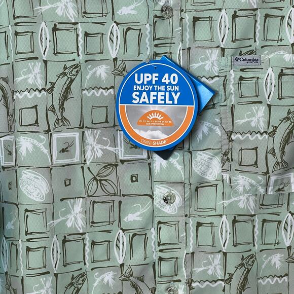 Men's Columbia PFG Mint Green and Gray Short Sleeve Fishing Shirt Size M NEW - Picture 7 of 8